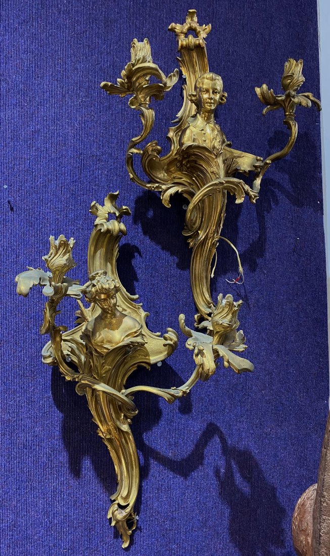 Louis XVI style gilt bronze figural sconces, c1900 (1 of 5)