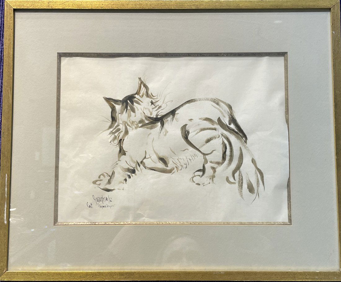 Ink drawing of a cat by Arthur Josephson, dated 1962 (1 of 7)