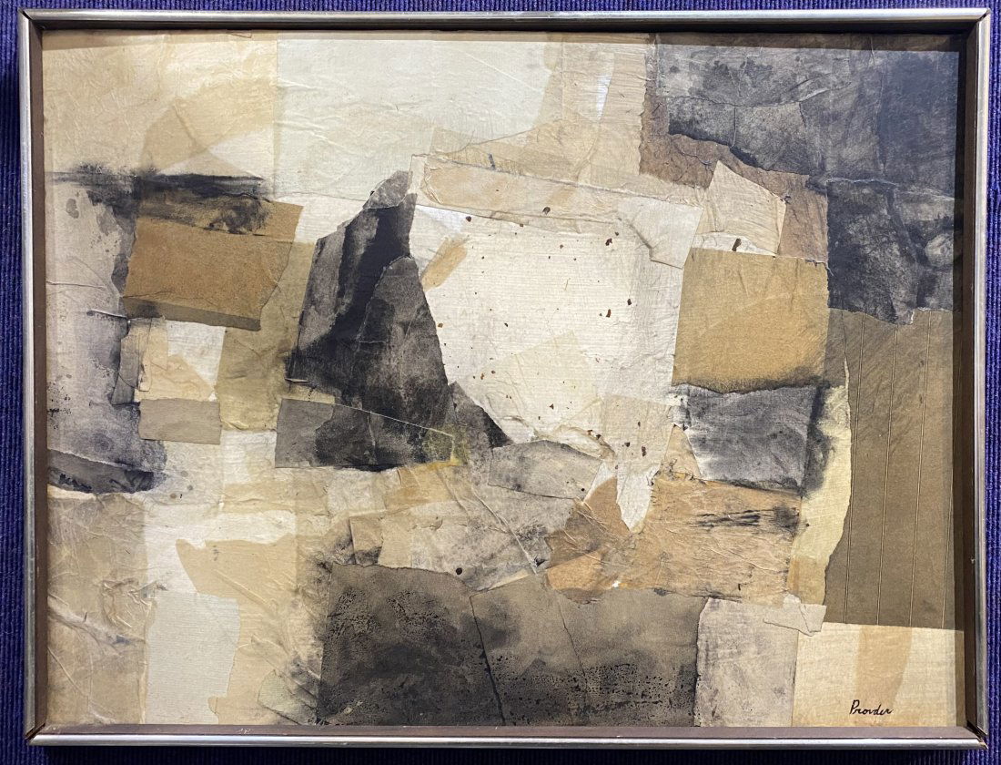 Collage by Carl Provder, Densities, dated 1971: Collage by Carl Provder, Densities, dated 1971Frame: 25" x 19.25" Collage: 23.75" x 17.75 (sight to frame) Carl Provder Carl Provder was born on February 7, 1933 in Brooklyn. He was the son of Herman