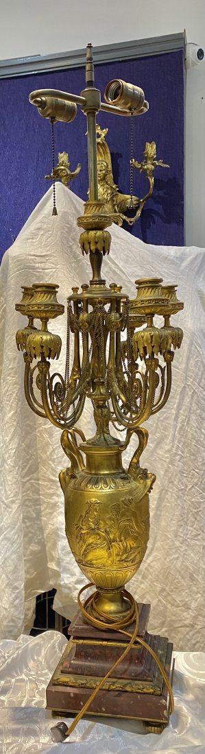 Neoclassical gilt bronze single candelabra lamp (1 of 9)