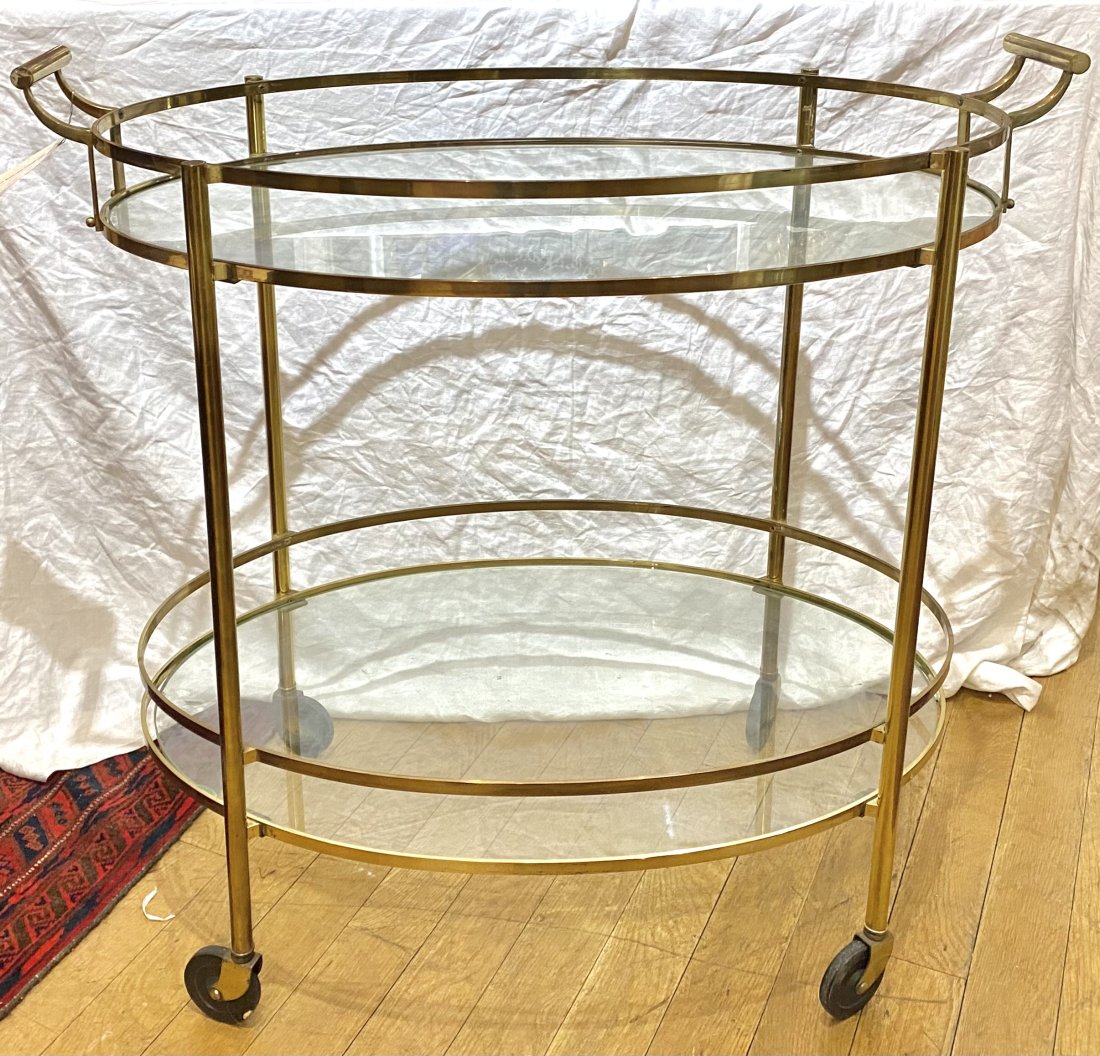 Brass bar cart, c1965: Brass bar cart, c196536"L x 21.75"W x 34.25"HProvenanceThe Estate of Dr David Y Solomon, of NYC, heart surgeon and avid collector of rare French, Middle Eastern and African antiques as well as Fine Ar