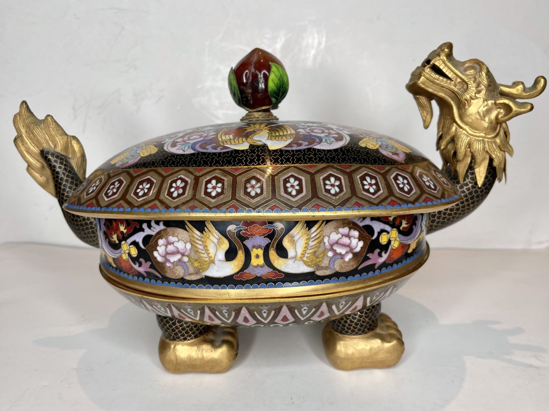 Chinese cloisonne turtle dragon 3-tiered container (1 of 12)