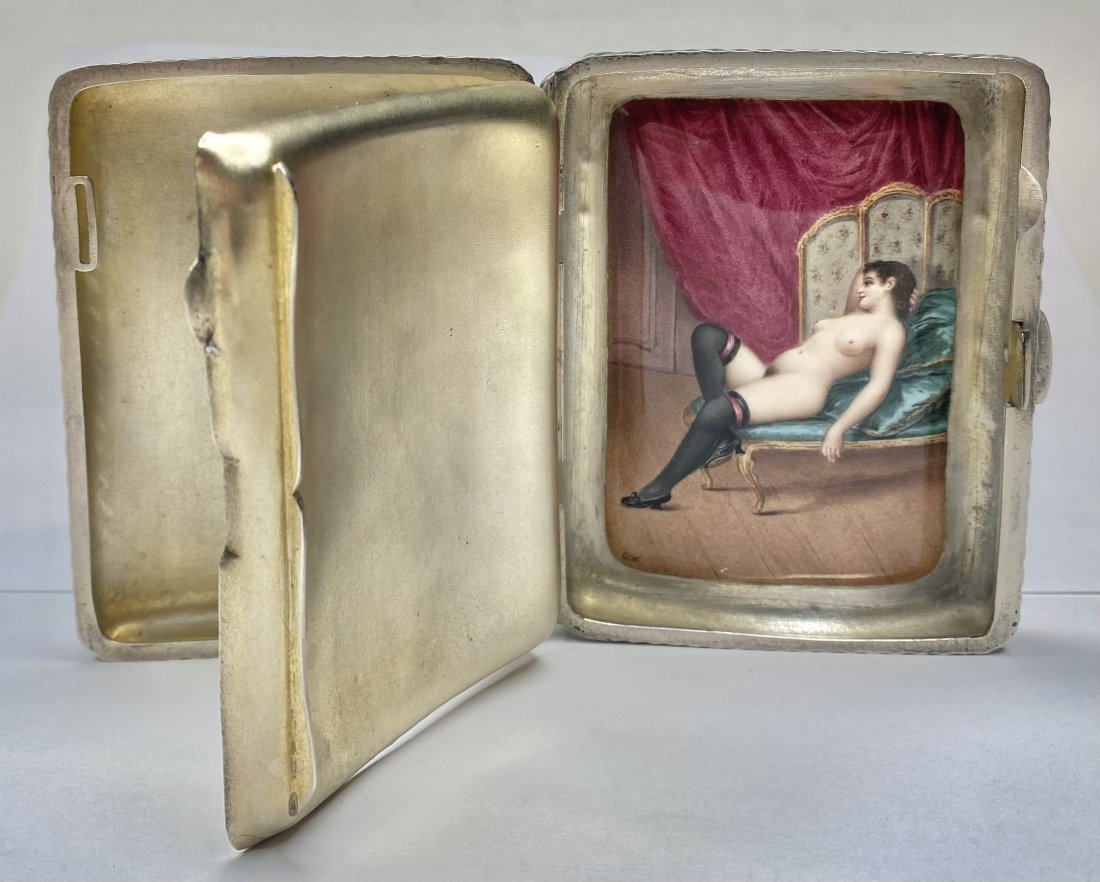 Silver case with hidden enamel painting,c1900 (1 of 7)