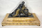 Grand Tour bronze Sienna marble inkwell, c1875