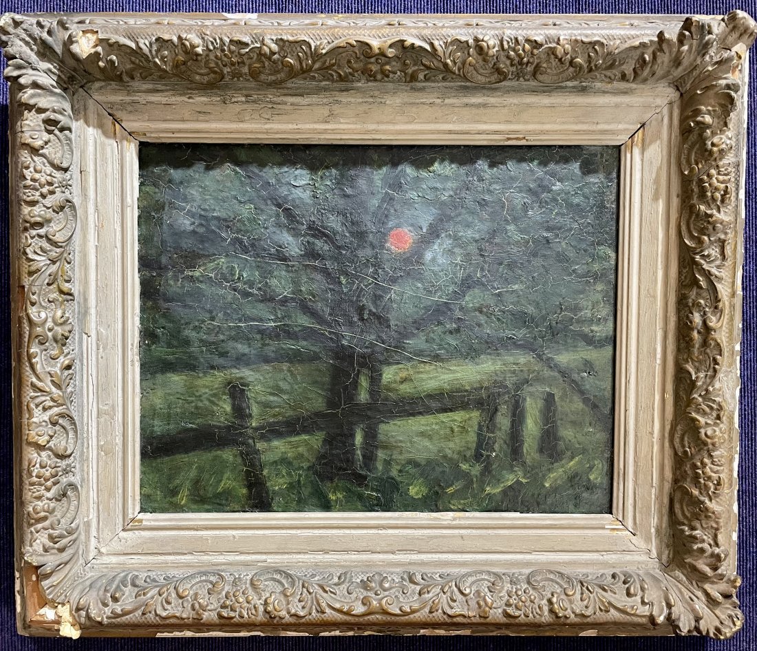 Painting of trees at night by Robert L. White: Painting of trees at night by Robert L. White Frame: 26 1/2" x 22 1/2" Painting: 17 3/4" x 13 1/2"