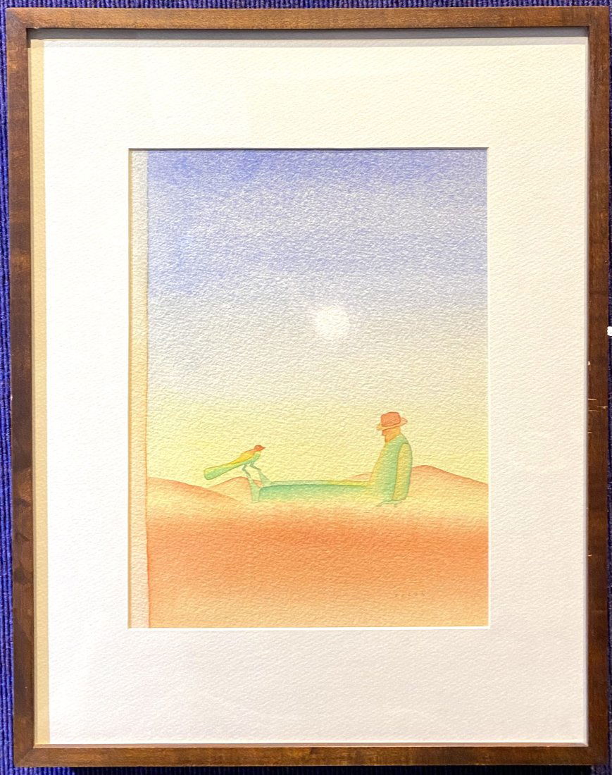 Watercolor by Jean-Michel Folon, Man and bird (1 of 8)