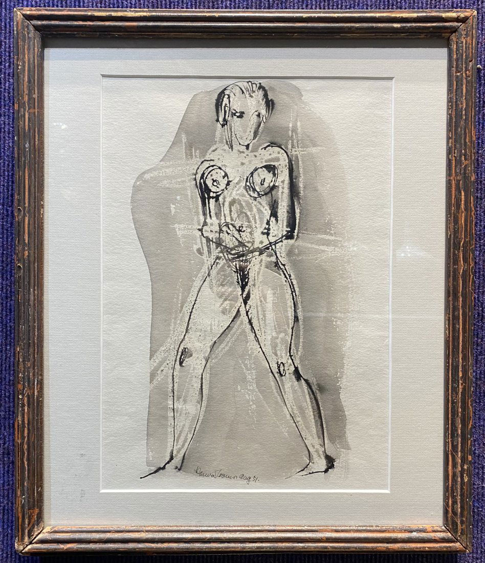 Watercolor of a nude by Konrad Cramer, d1951: Watercolor of a nude by Konrad Cramer, d1951 Frame: 13" x 15 1/2" Watercolor: 8 1/4" x 12" Konrad Cramer (1888-1963) was a German-born American painter. He was trained at the Academy of Fine Arts in K