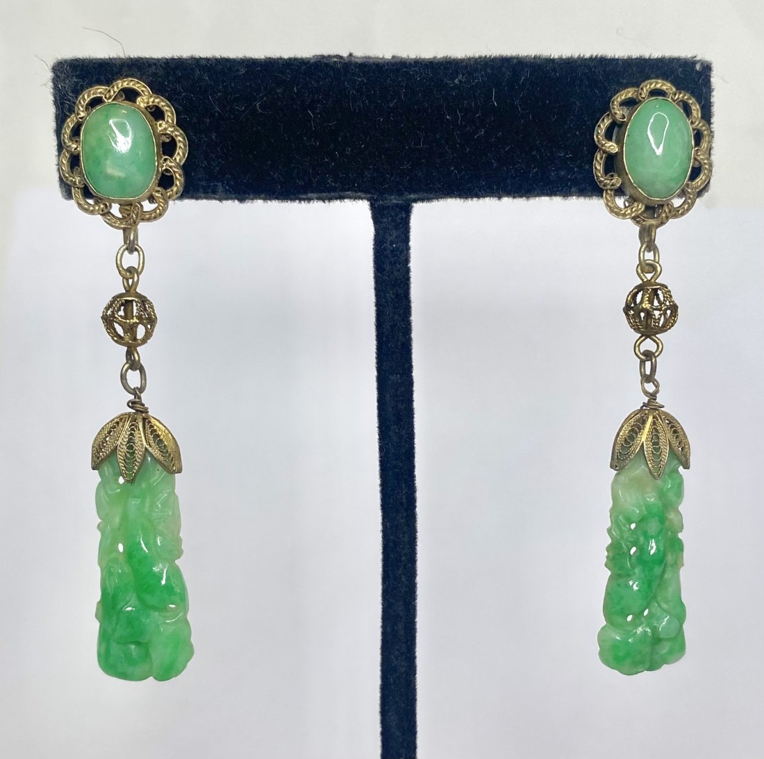 Chinese silver and jade earrings,c1920, 4.05dwts (1 of 6)