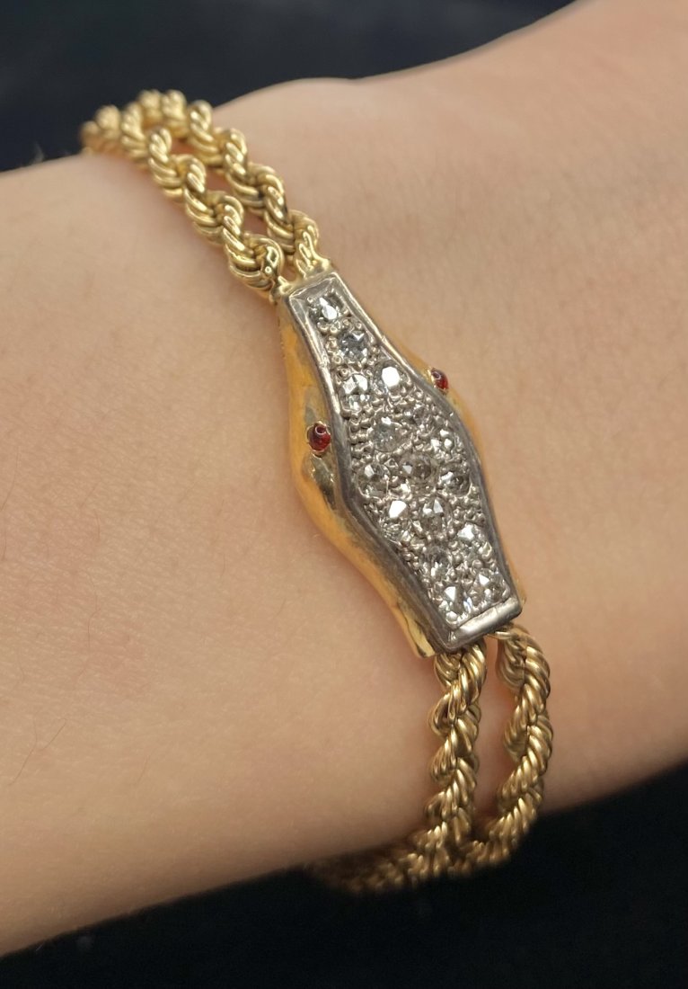 14k gold diamond snake rope bracelet, 8.55 dwts (1 of 8)