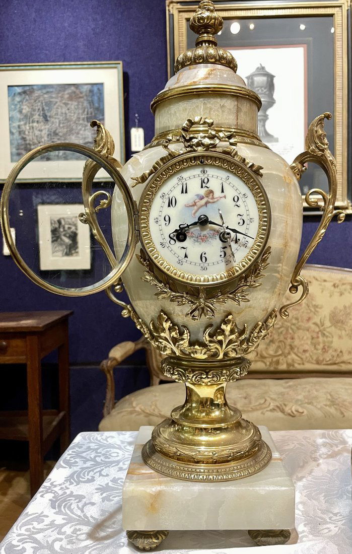 French onyx & gilt bronze clock, urn form, Japy Freres (1 of 16)