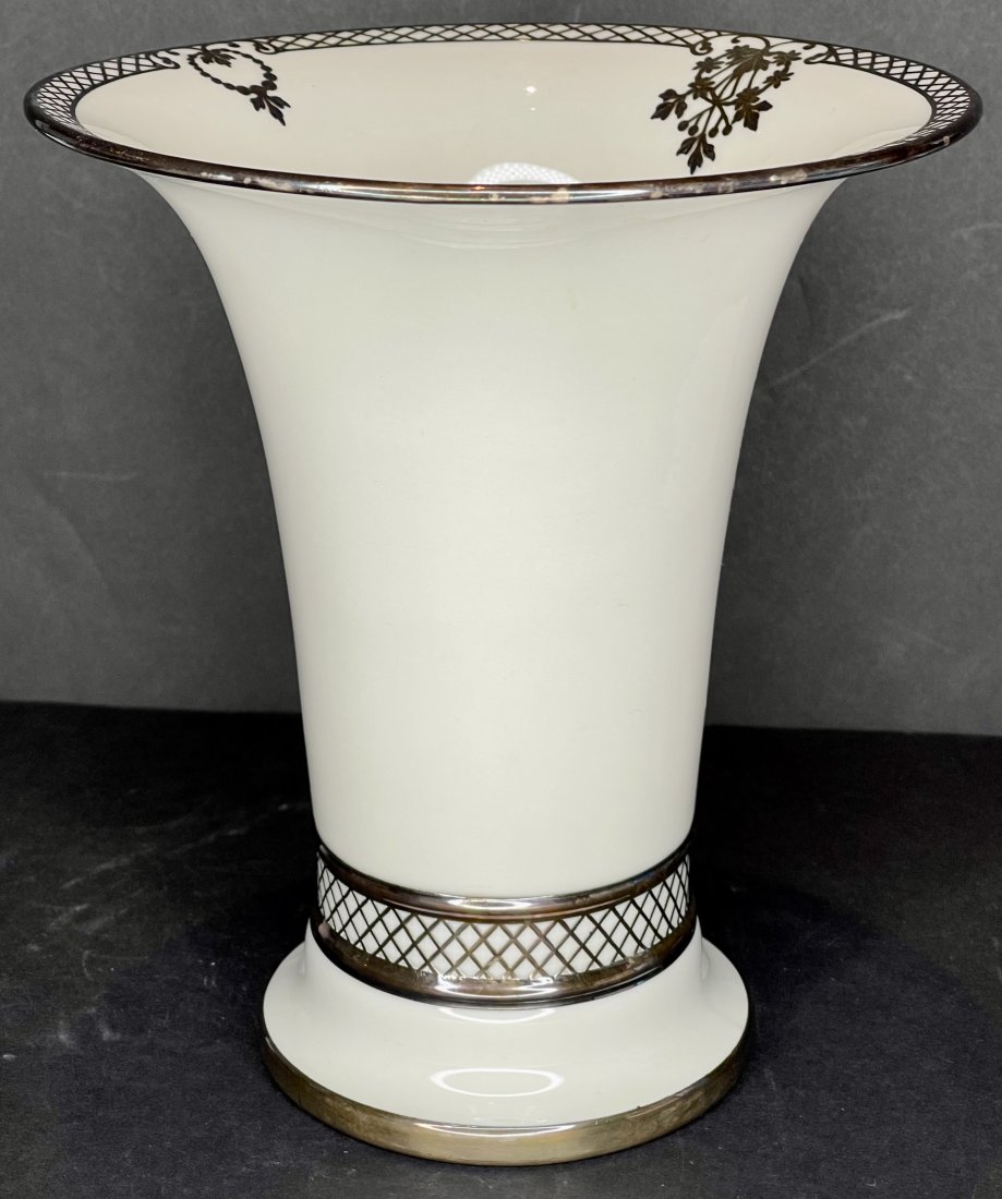 Lenox Belleek porcelain vase with silver overlay,c1930 (1 of 6)