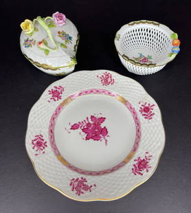 Miscellaneous Herend porcelain items: Miscellaneous Herend porcelain itemsPlate: 7.5" diameter Bowl: 4" diameterHeart-shaped box: 4.5"W x 3.75"L x 3.75" tall