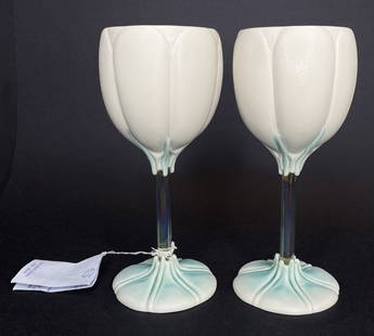 Pair of Newman Ceramics tulip wine glasses, c1985: Pair of Newman Ceramics tulip wine glasses, c1985Height: 7"