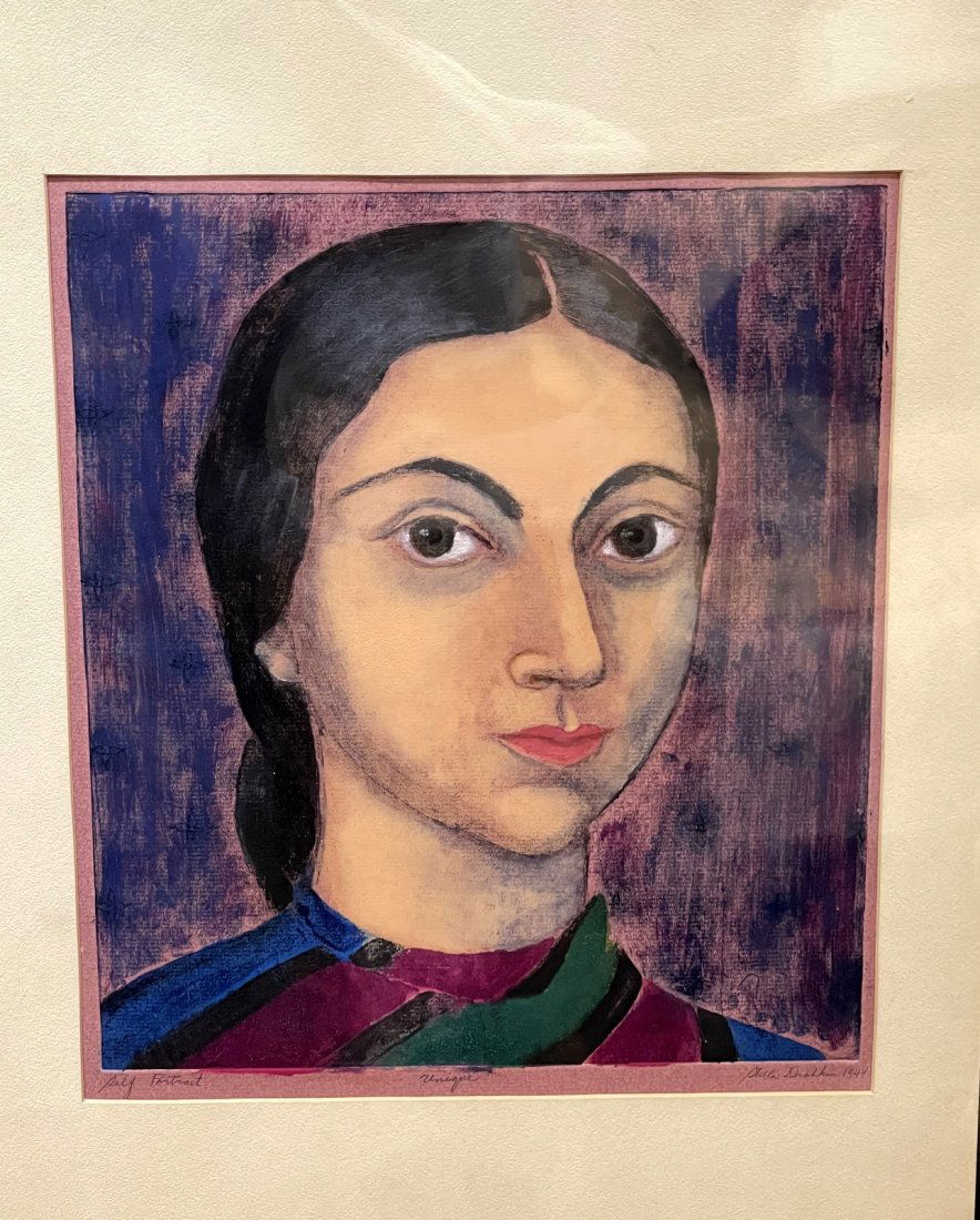Colored self-portrait print by Stella Drabkin, d1944 (1 of 5)