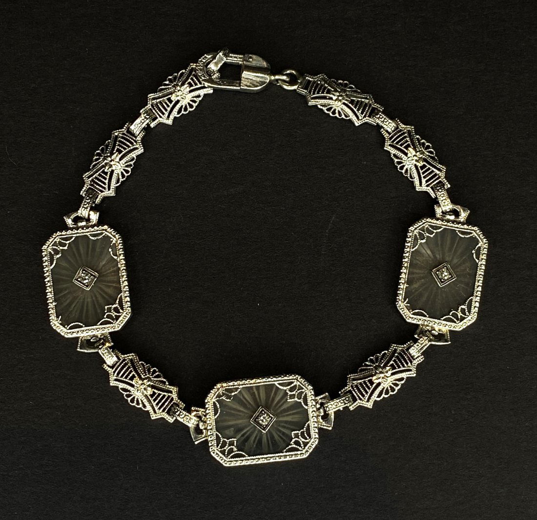 14k white gold,crystal and diamond bracelet, 1930s (1 of 5)