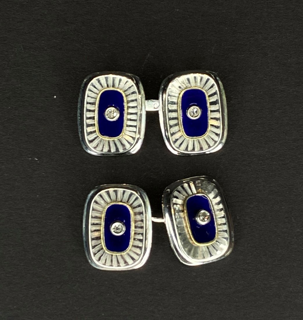 18k blue enamel and diamond cufflinks, 5.9 dwts (1 of 4)