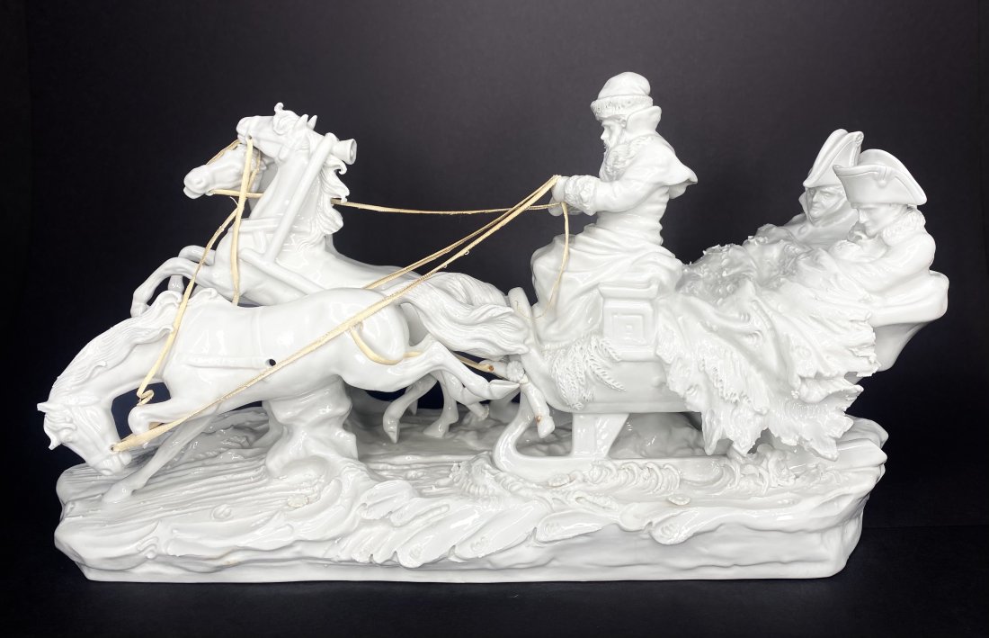 Kister porcelain Napoleon & sled horses, c1950: Kister porcelain Napoleon & sled horses, c1950 14"L x 5"W x 7.75"H