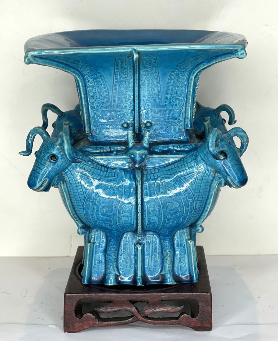 Chinese blue glaze goat vessel, after the ancient (1 of 7)