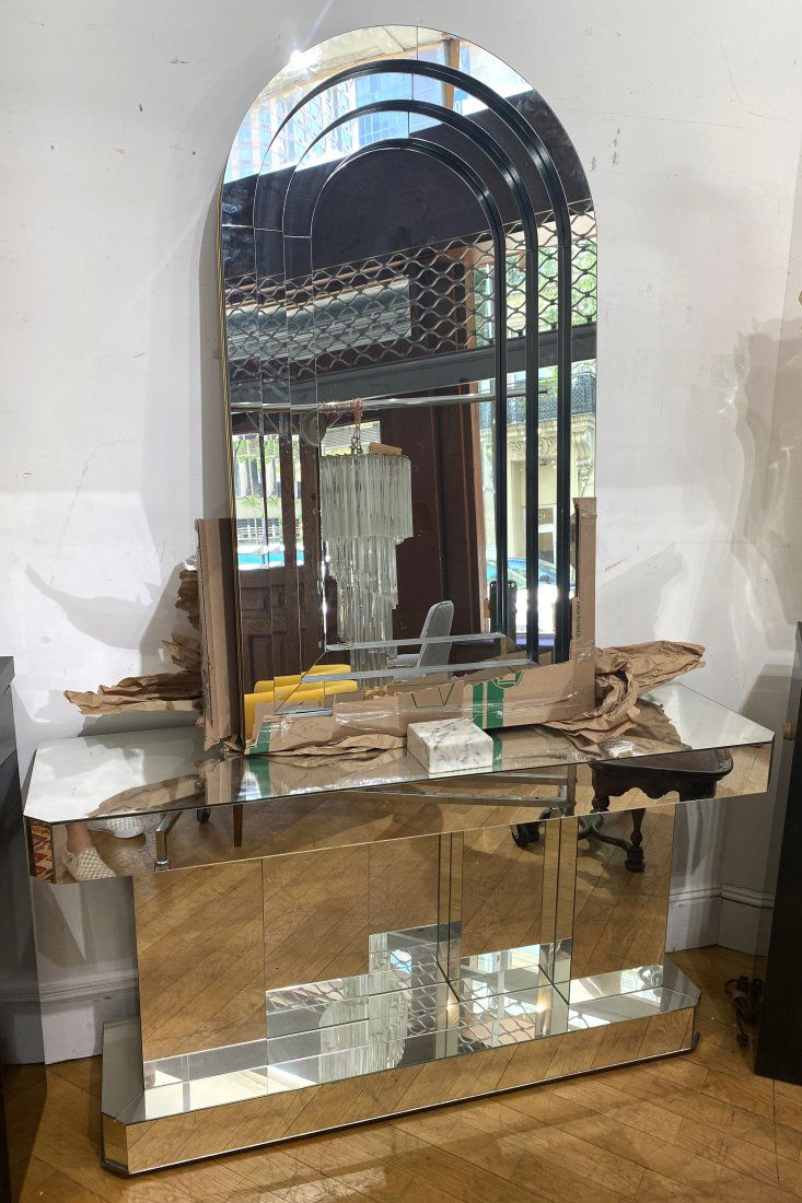 Mirrored table & over mirror, c1970 (1 of 4)