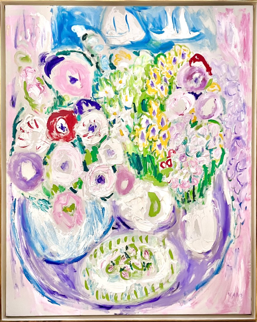 Painting by Bob Paul Kane, Flowers (pink), c1970 (1 of 9)