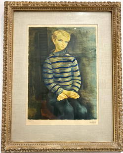 Lithograph of a young boy by Jean Kisling: Lithograph of a young boy by Jean Kisling,son of Moise Kisling.Possibly a portrait of his father,the artist Moise Kisling as a young man.