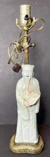 Lamp with Chinese elder, c1900: Lamp with Chinese elder, c1900Porcelain figure: 10"HTotal height: 18"