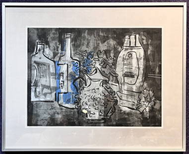 Serigraph by Guy Maccoy, Bottles, c1940: Serigraph by Guy Maccoy, Bottles, c1940Serigraph: 19.5" x 14.25"Frame: 25.75" x 20.75"Guy Maccoy(source: Wiki) Guy Crittington Maccoy (October 7, 1904 Valaposa, Valley Falls, Kansas - March 18, 1981