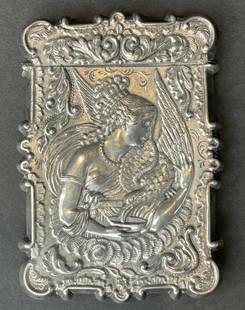 Sterling silver card case, c1880, building eagle etc, 1.45 ozt: Sterling silver card case, c1880, capitol building, woman with eagle, 1.45 ozt2.5" x 3.5"