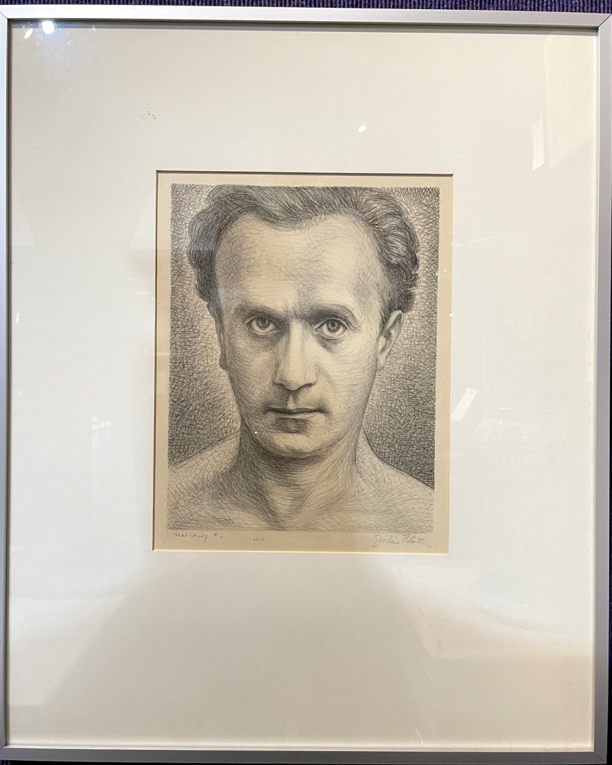 Julius Bloch self portrait lithograph: Julius Bloch self portrait lithograph Frame: 18 1/4" x 22 1/4" Lithograph: 8" x 10 1/4" Julius Bloch (source: Wiki) Julius Thiengen Bloch (May 12, 1888 - August 22, 1966) was born in Kehl, Germany. Hi