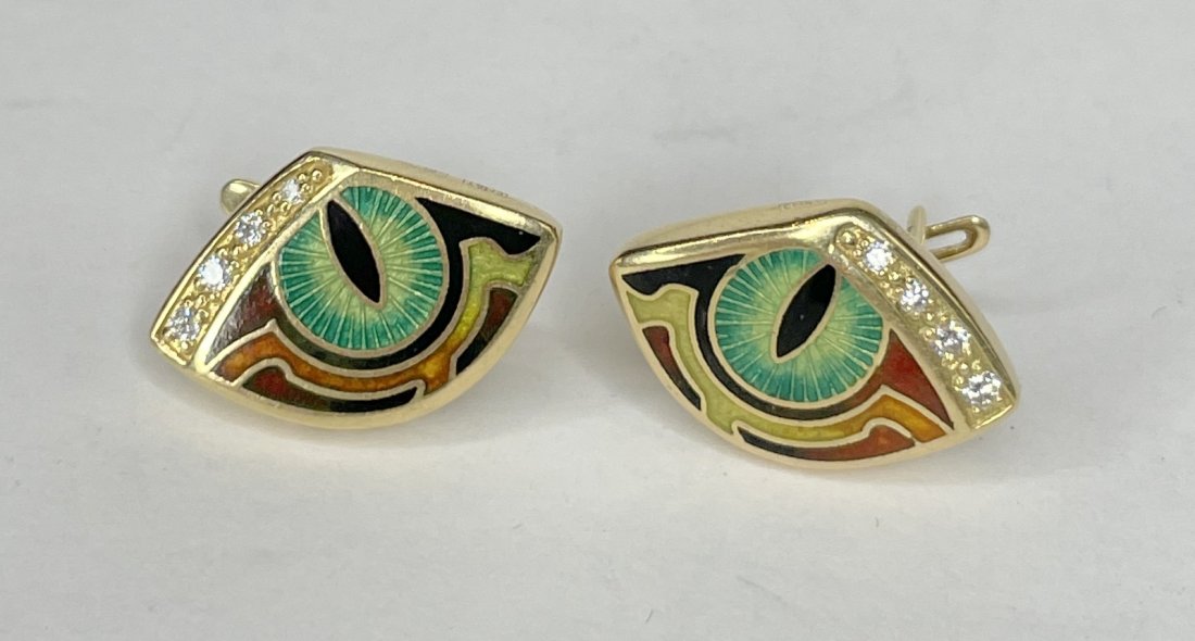 18k diamond enamel eye earrings, signed Marmelad, 5.25dwts (1 of 9)