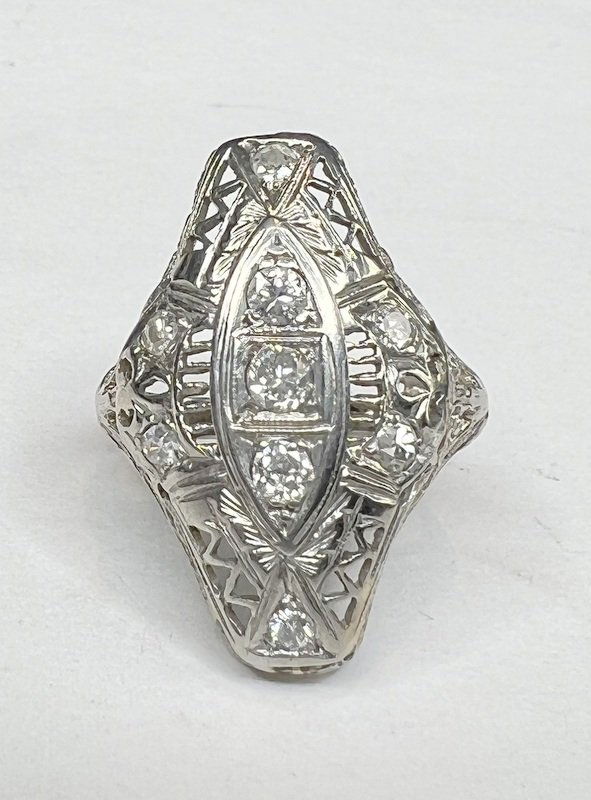 14k white gold filigree diamond ring, 2.55 dwts (1 of 4)