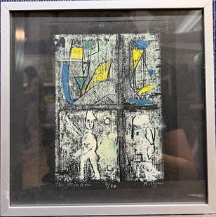 Colored print by Anne Ryan, The Window: Colored print by Anne Ryan, The WindowPrint: 6.5" x 8"Frame: 10" x 10"Note: These prints were framed using archival tape to hinge the prints to the mat. Prints can easily be removed from the frame wit