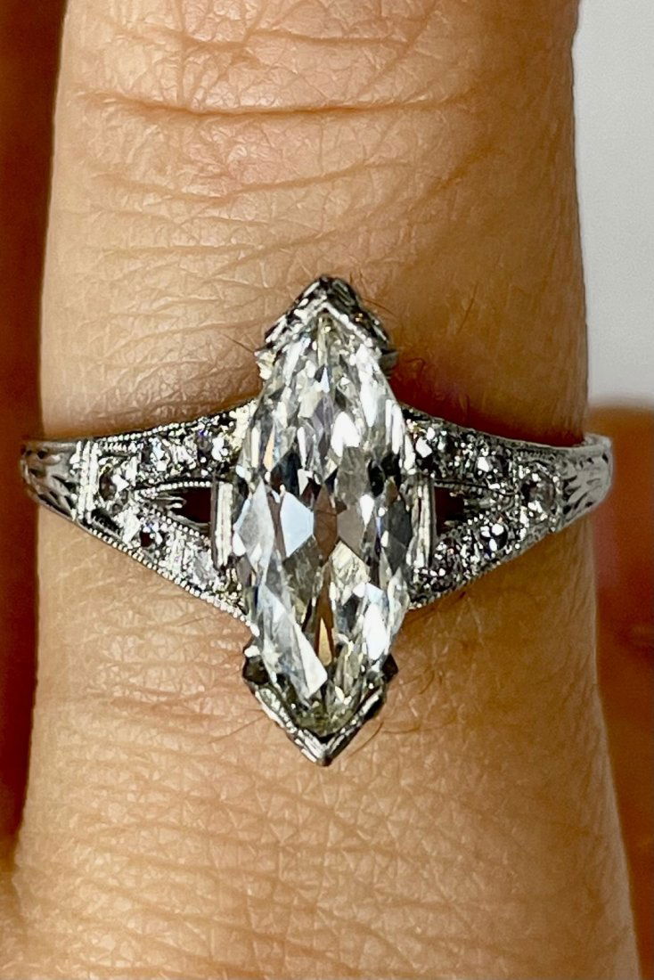 Platinum marquise 1.51 carat GIA K color SI1 ring (1 of 14)