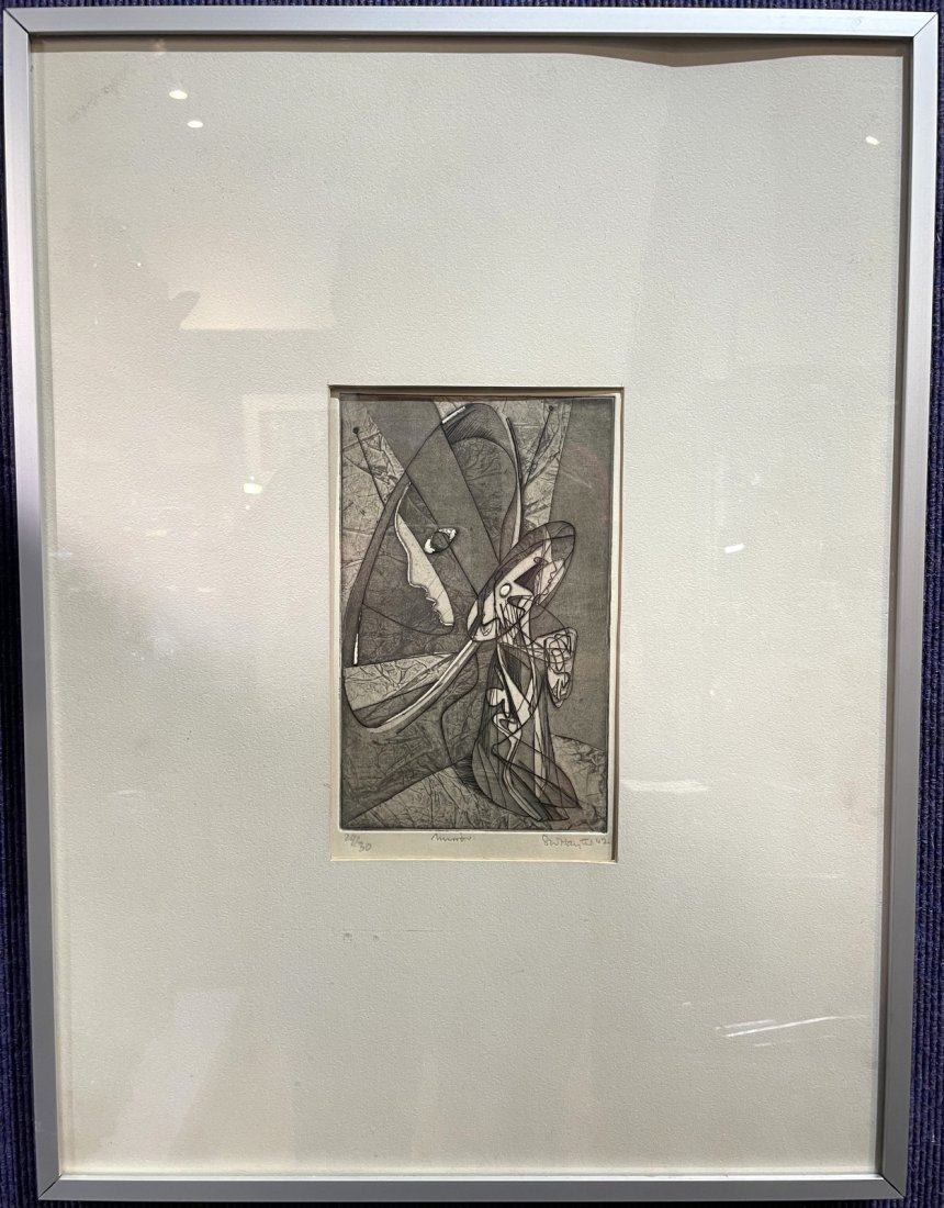 Etching by Stanley W. Hayter, Mirror, d1942: Etching by Stanley W. Hayter, Mirror, d1942 Frame: 15 1/4" x 20 1/4" Etching: 4 3/4" x 7.5" Stanley Hayter (Source: Wiki) Stanley William Hayter CBE (27 December 1901 - 4 May 1988) was an English pain