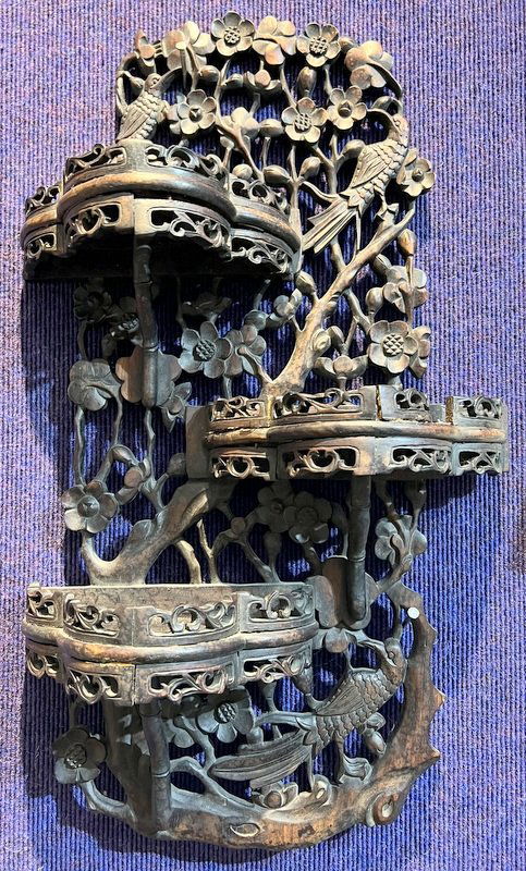 Chinese carved wood three-shelf wall hanging (1 of 3)