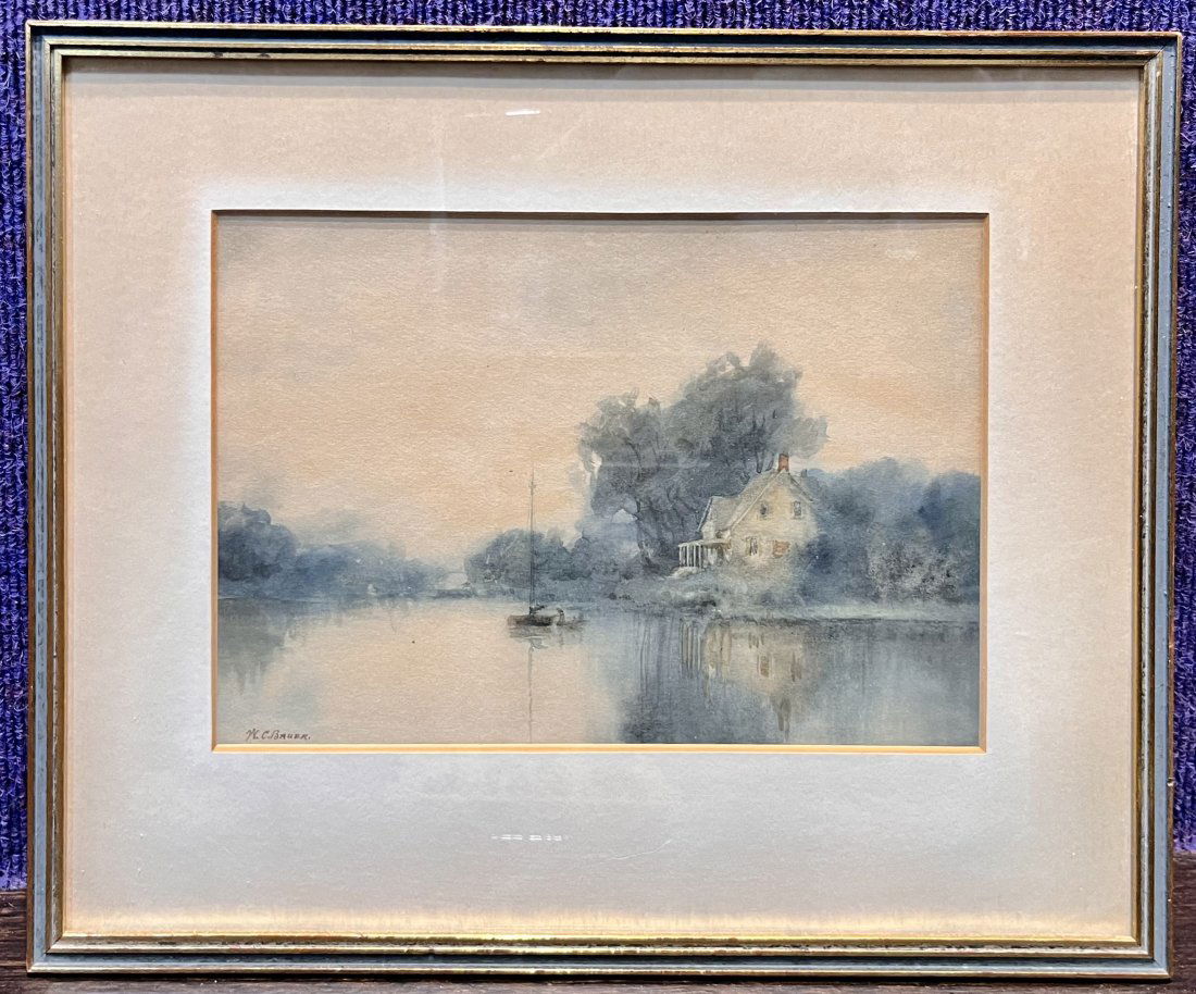 Watercolor of lake by William C. Bauer, c1880 (1 of 6)
