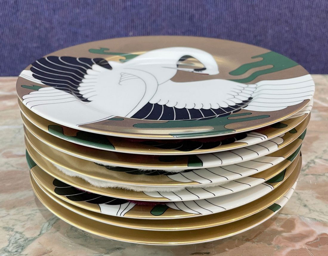 Set of 8 Fitz & Floyd Golden Stork plates, c1978 (1 of 8)
