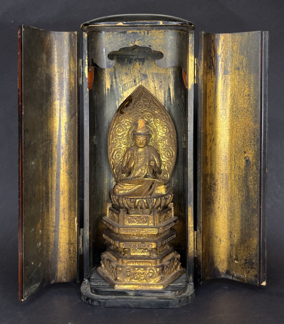 19th/20thc Japanese gilt lacquer zushi shrine (1 of 12)