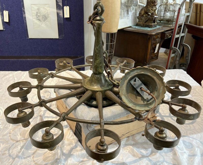 Large Tiffany studios bronze hanging chandelier,c1920 (1 of 11)