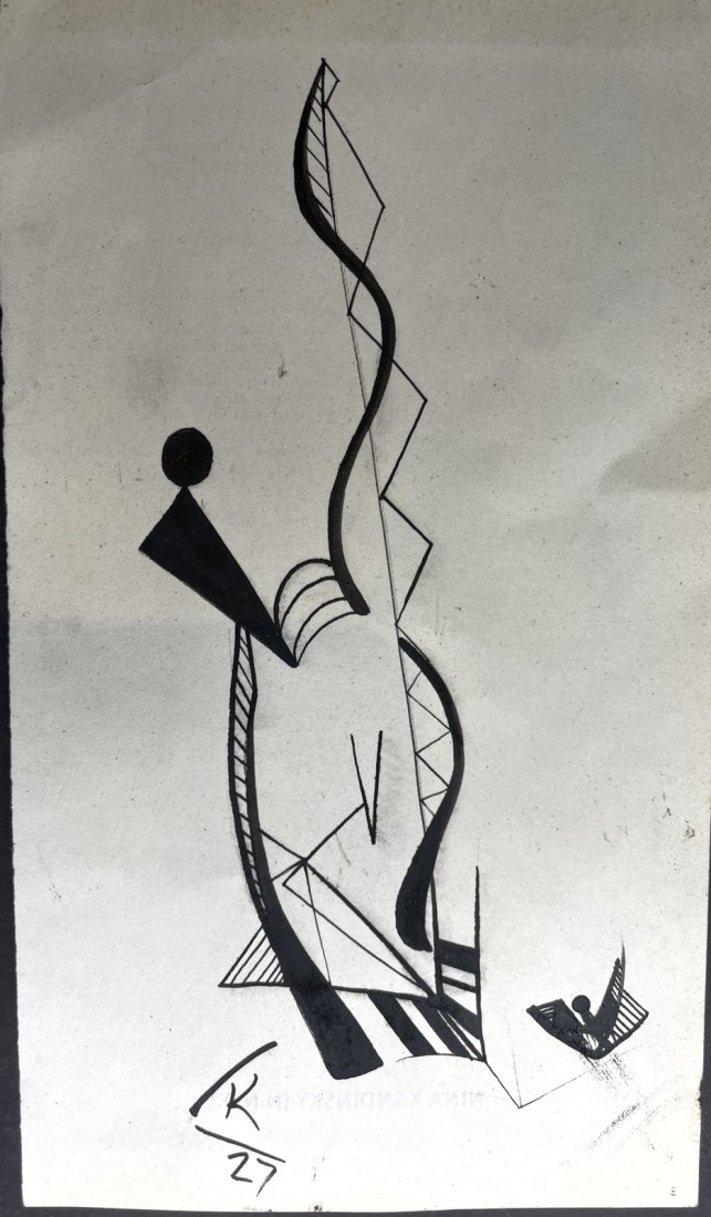 Abstract drawing attributed to Wassily Kandinsky.: Abstract drawing attributed to Wassily Kandinsky.----His daughters name Nina printed on the reverse.--------8 inches by 4.5 inches---------Unframed-------------From a private art collection in NYC.---