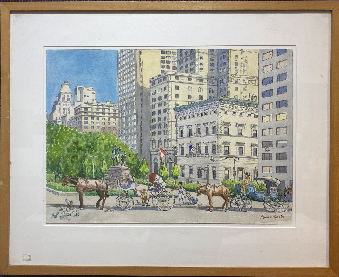 Watercolor by Elizabeth Rogers,Grand Army Plaza,1982: Watercolor by Elizabeth Rogers,Grand Army Plaza,198222.5"H * 27.5"W with frame14"H * 20" W