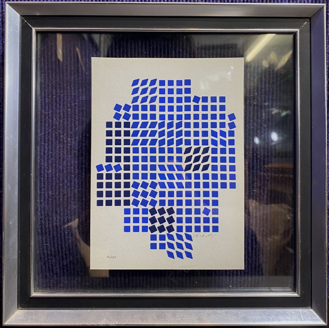 Blue Op Art squares, Victor Vasarely, 20/150: Blue Op Art squares, Victor Vasarely, 20/150