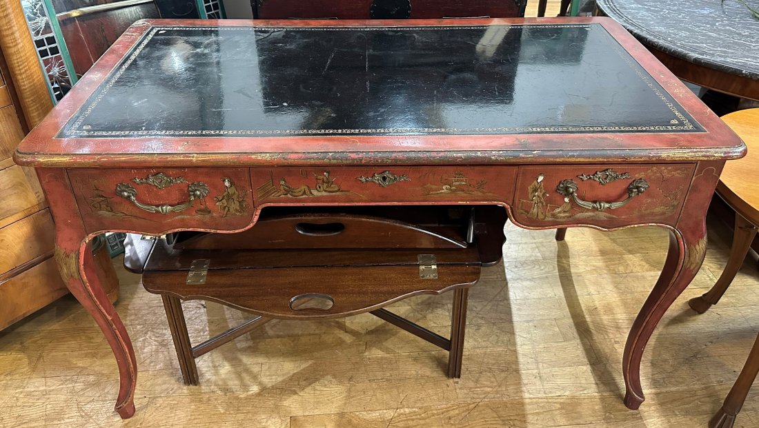 Red lacquer Chinoiserie writing desk (1 of 4)