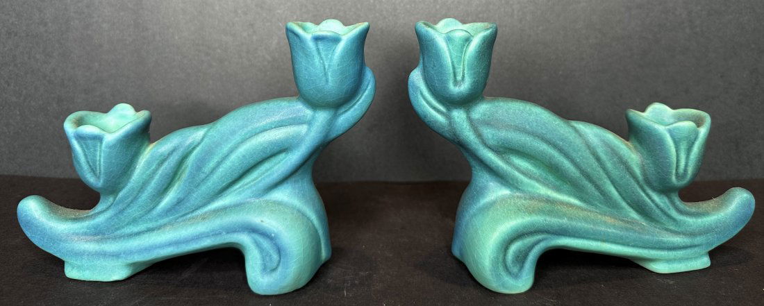 Van Briggle Candlesticks, matte glaze,c1930 (1 of 10)