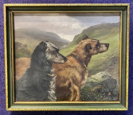 Painting of dogs, signed C.M. only, c1920 (1 of 5)