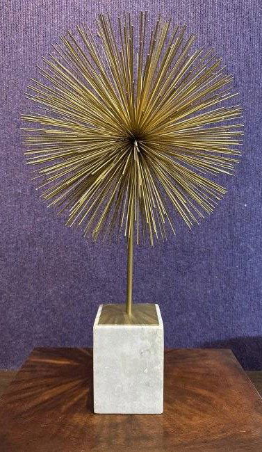 Gilt metal stick sculpture, marble base, modern (1 of 3)