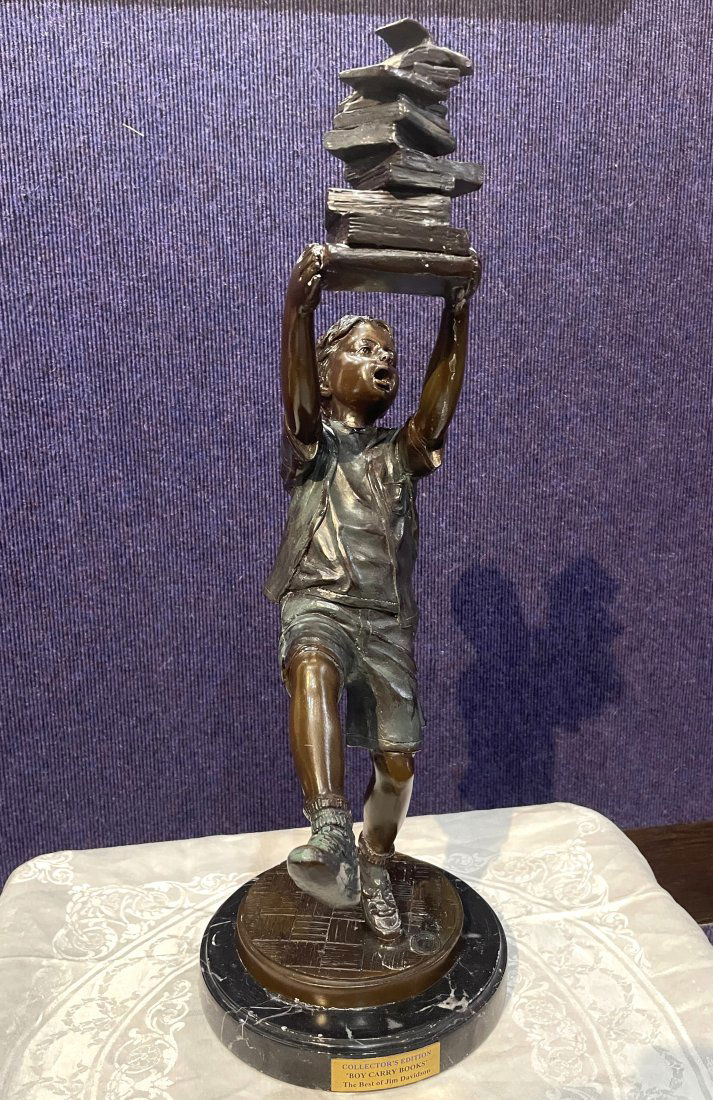 Bronze of boy with books by Jim Davidson (1 of 6)