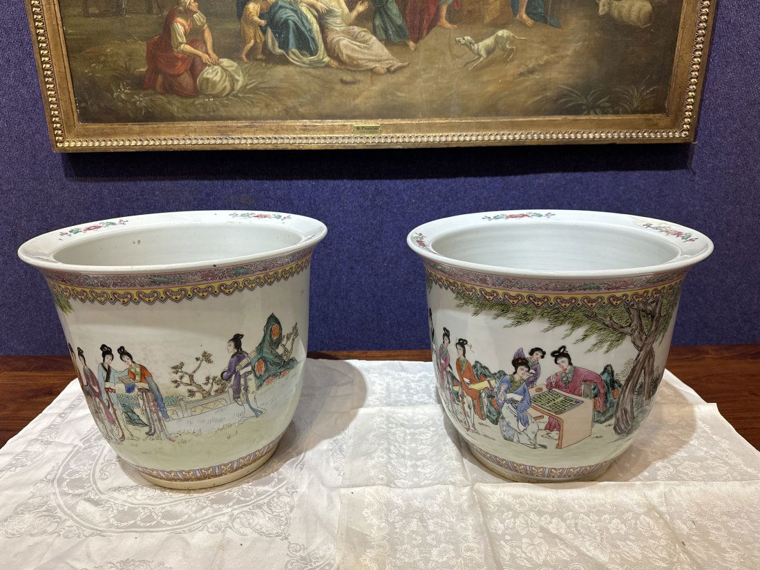 Pair of Large Chinese porc planter w/ writing (1 of 17)