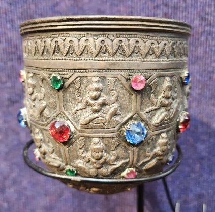 Indian silver bowl with glass stones: Indian silver bowl with glass stones