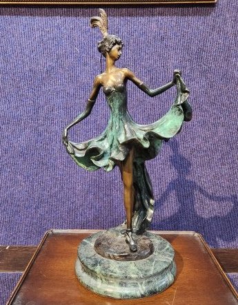 Bronze of dancing woman after Erte: Bronze of dancing woman after Erte, signature illegible